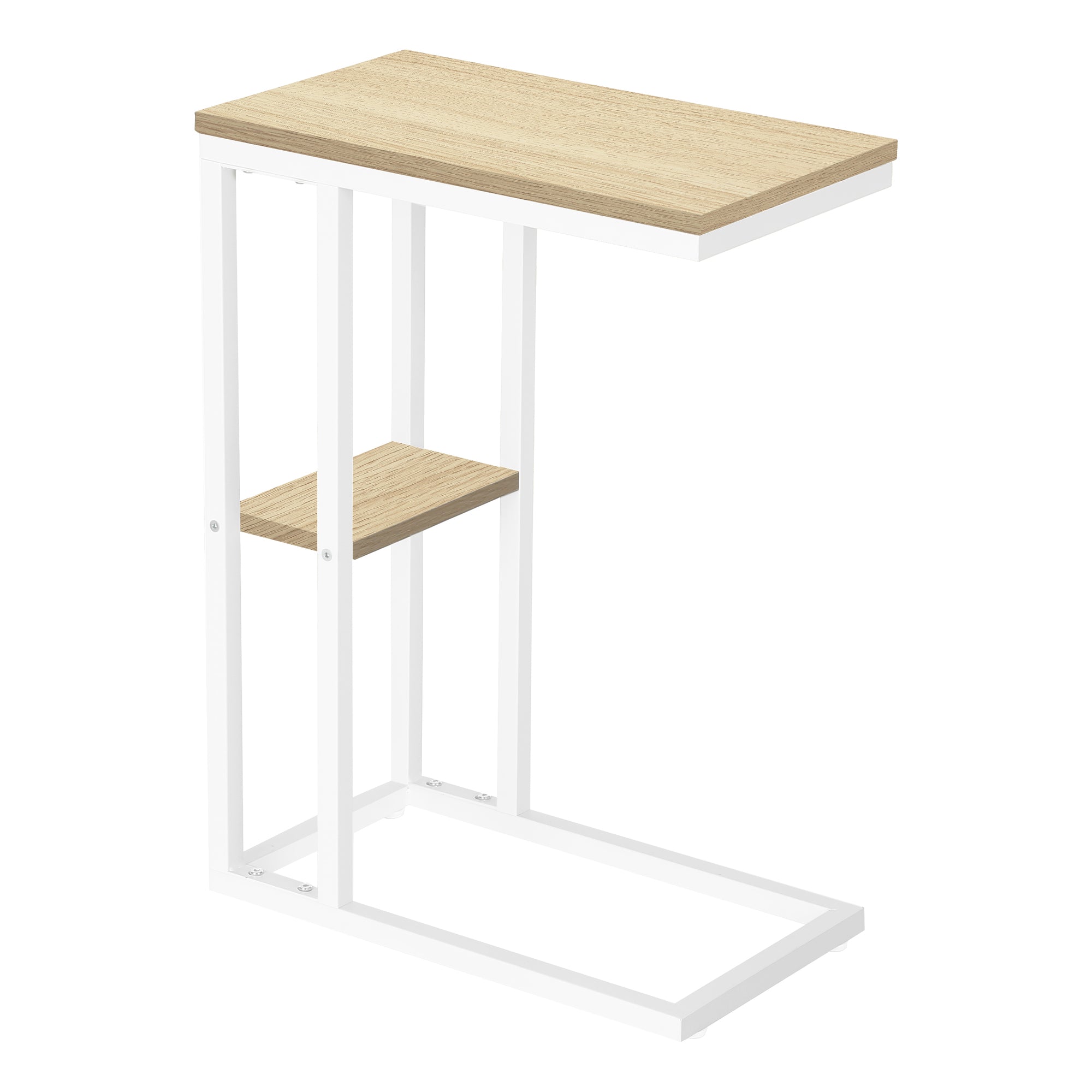 TABLE D'APPOINT - 25"H / NATUREL / METAL BLANC ( Meuble Mtl )