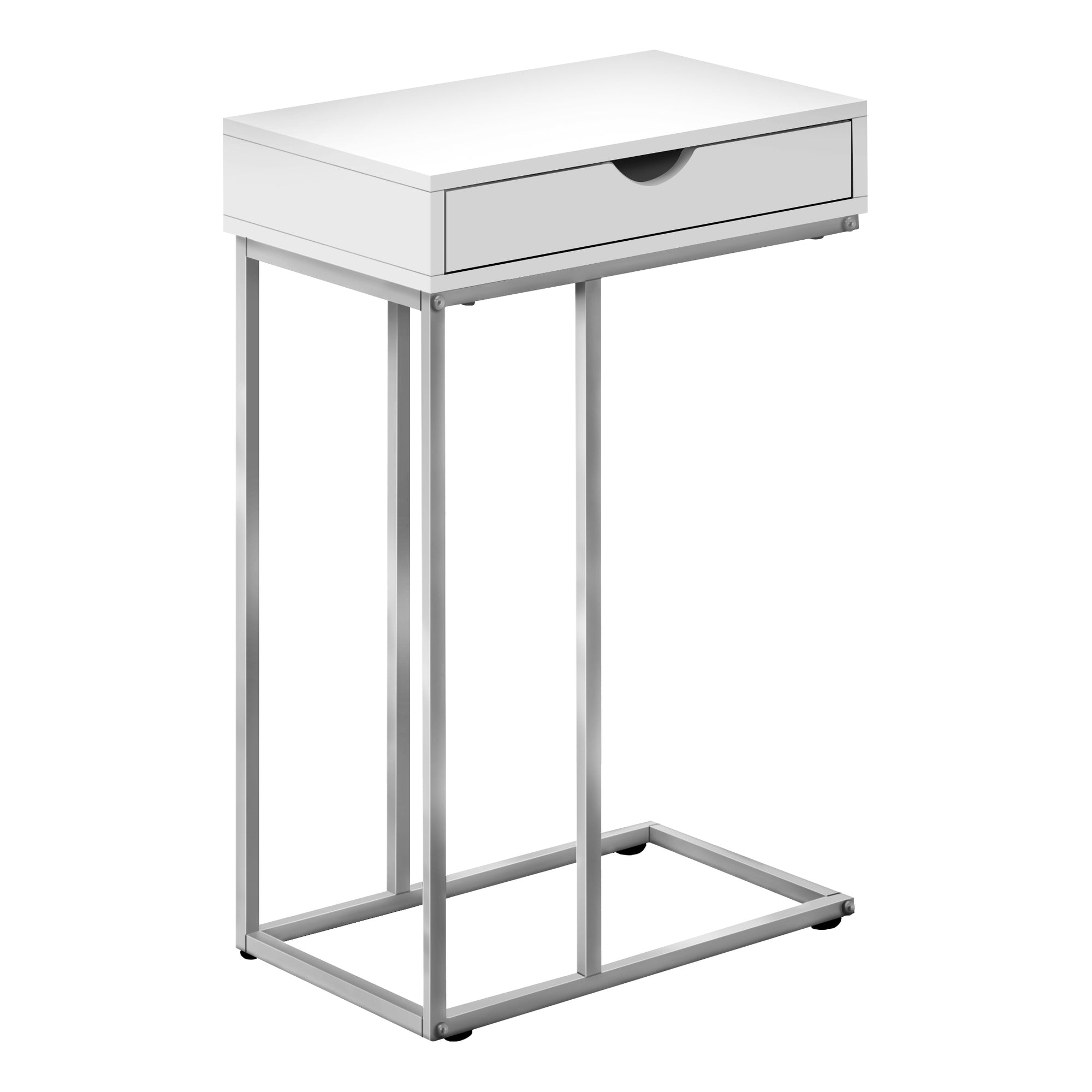 TABLE D'APPOINT - 25"H / BLANC / METAL ARGENT ( Meuble Mtl )