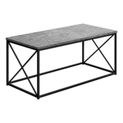TABLE BASSE - 40"L / SIMILI PIERRE GRIS / METAL NOIR ( Meuble Mtl )