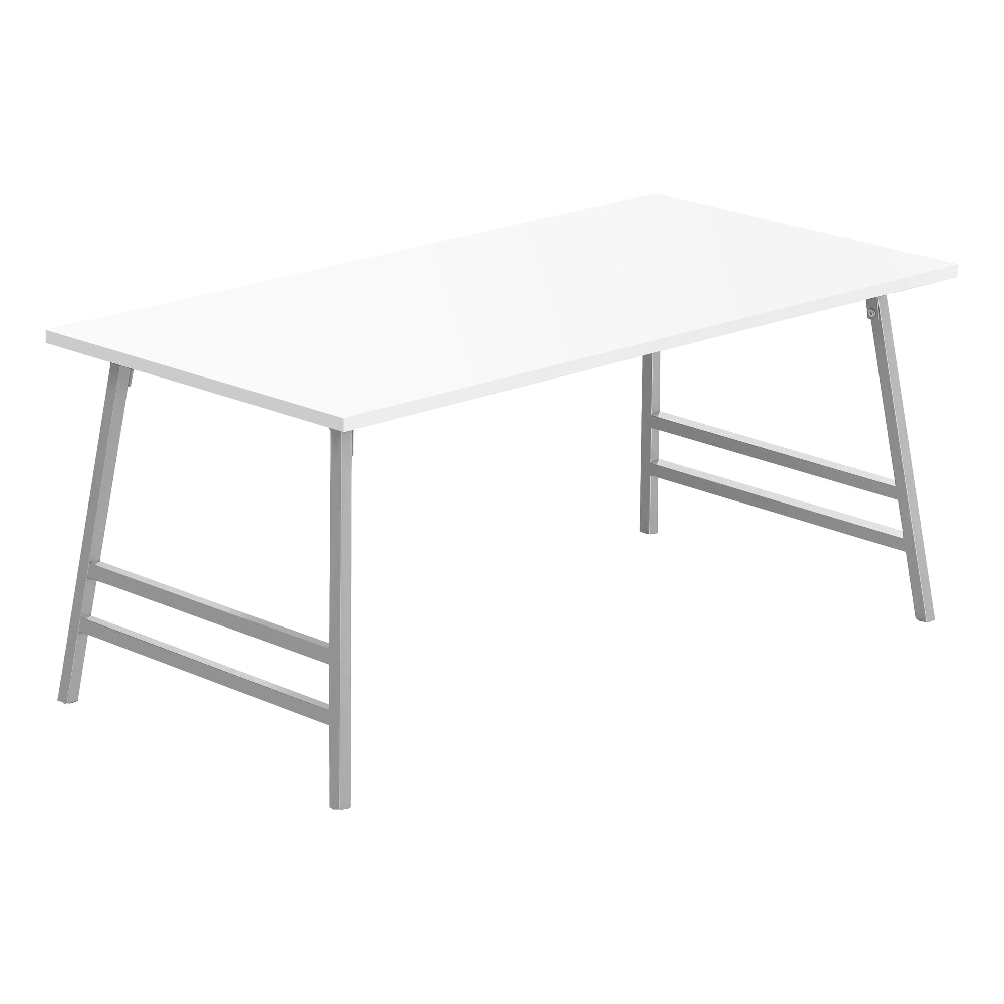 TABLE BASSE - 40"L / BLANC / METAL ARGENT ( Meuble Mtl )