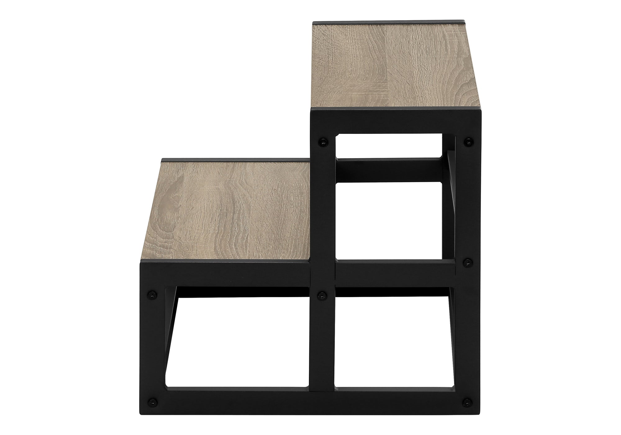 ÉCHELLE - TABOURET 2 MARCHES / TAUPE FONCÉ / MÉTAL NOIR