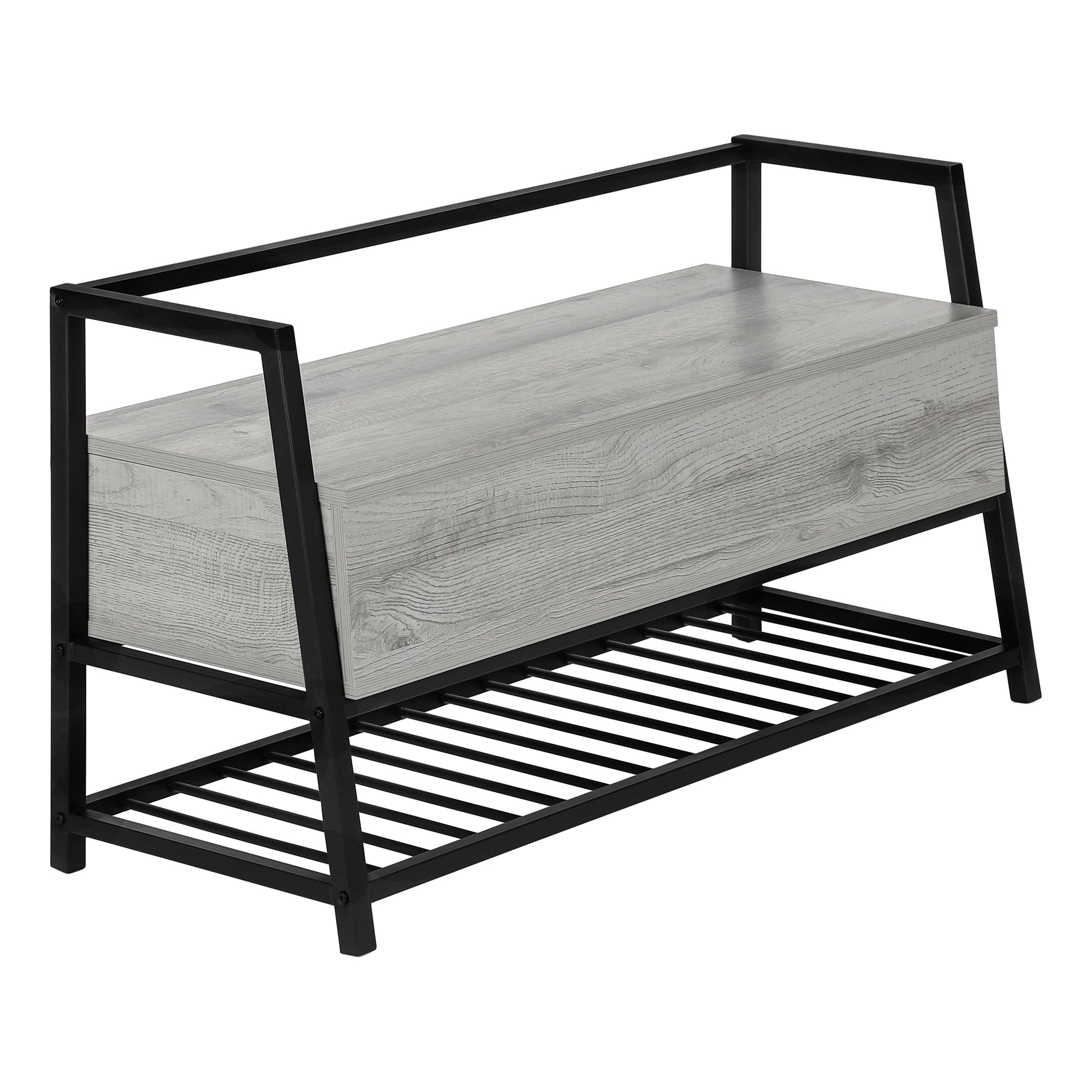 BANC - 42"L / RANGEMENT GRIS / METAL NOIR ( Meuble Mtl )