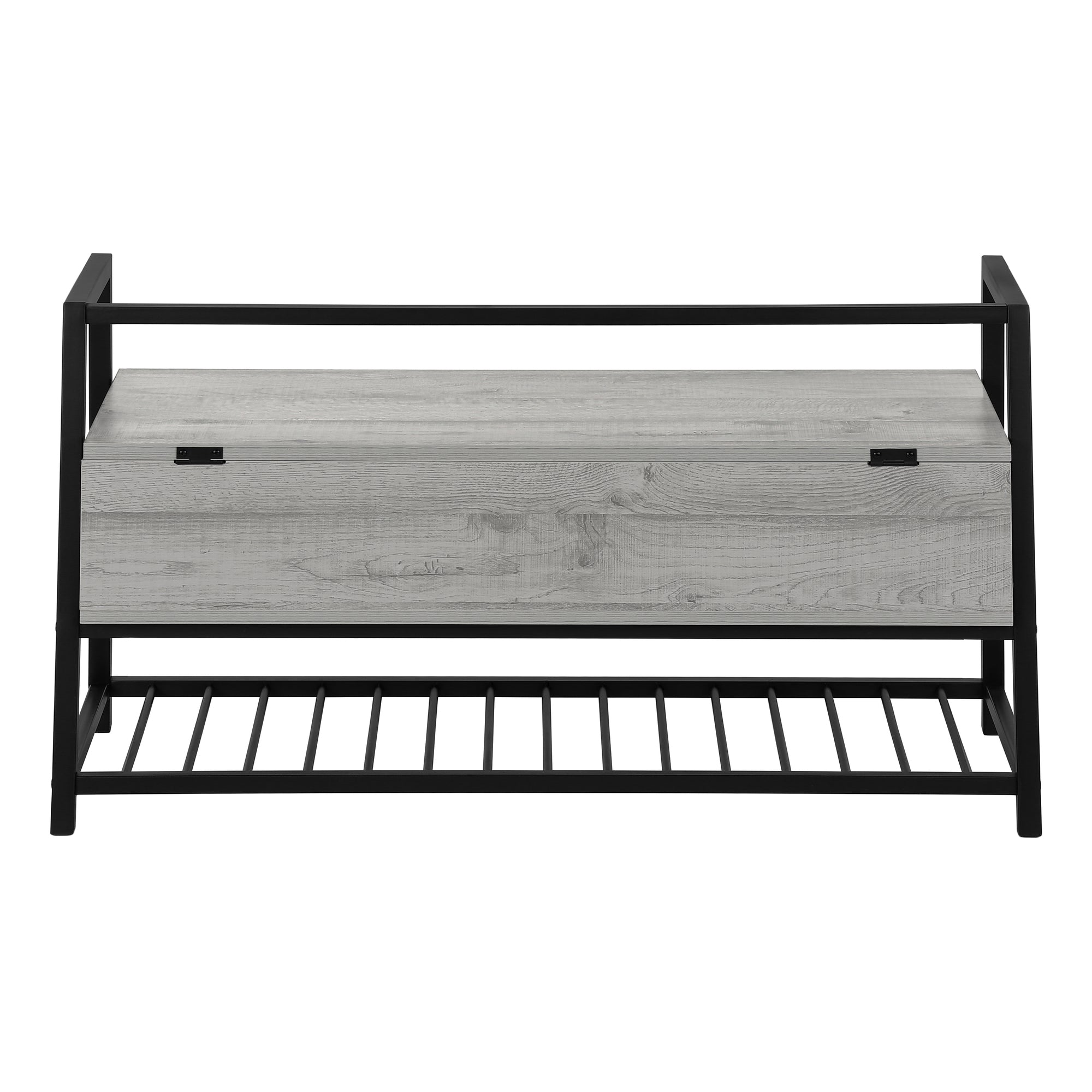 BANC - 42"L / RANGEMENT GRIS / METAL NOIR ( Meuble Mtl )