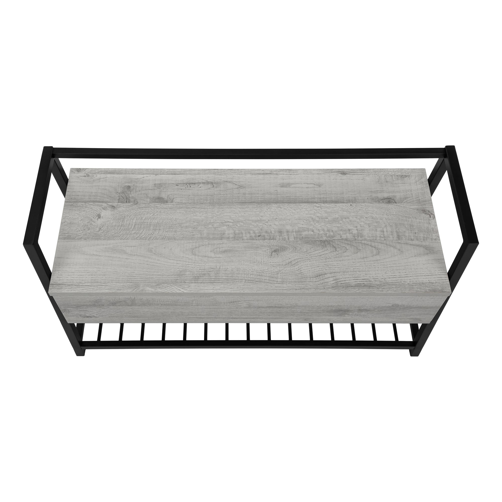 BANC - 42"L / RANGEMENT GRIS / METAL NOIR ( Meuble Mtl )