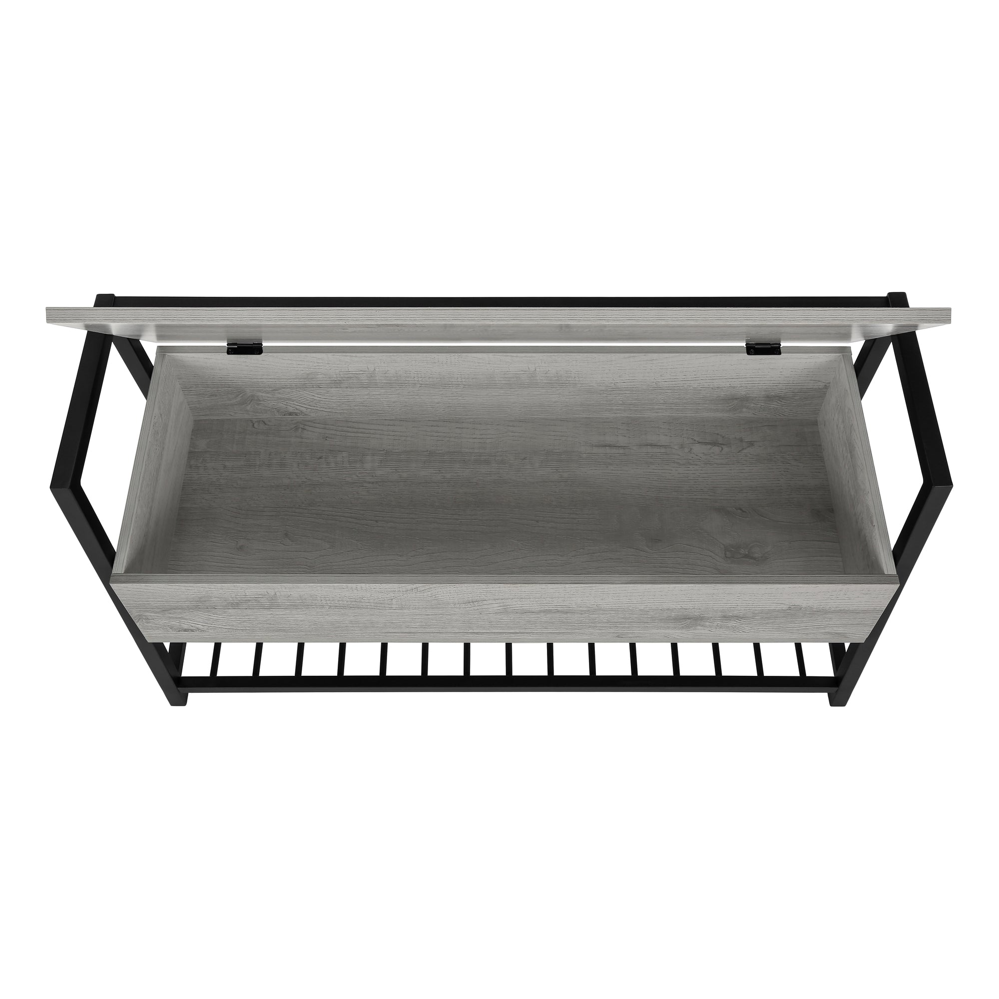 BANC - 42"L / RANGEMENT GRIS / METAL NOIR ( Meuble Mtl )