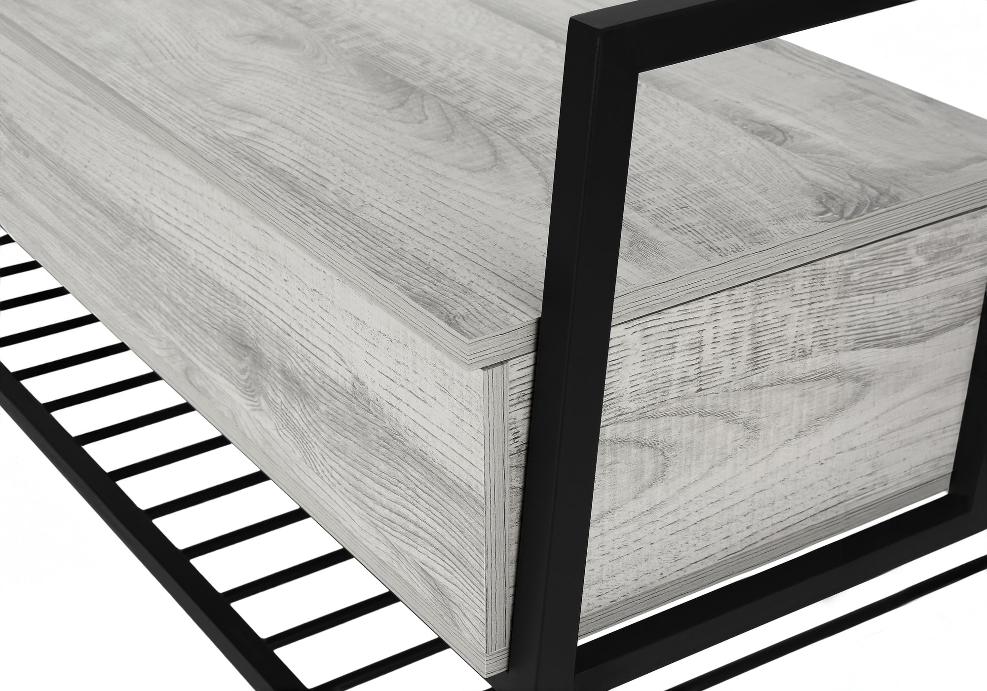 BANC - 42"L / RANGEMENT GRIS / METAL NOIR ( Meuble Mtl )