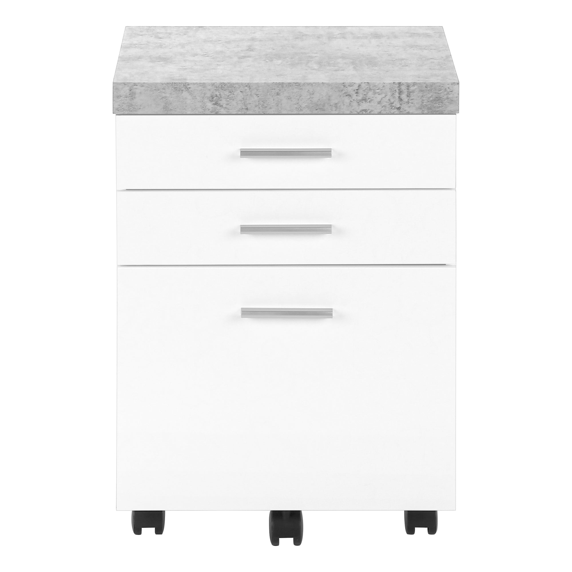 CLASSEUR - 3 TIROIRS / BLANC / ASPECT CIMENT SUR ROULETTE ( Meuble Mtl )