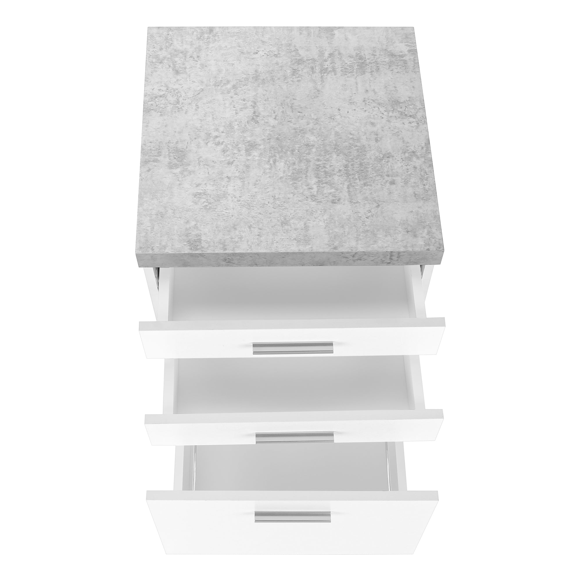 CLASSEUR - 3 TIROIRS / BLANC / ASPECT CIMENT SUR ROULETTE ( Meuble Mtl )