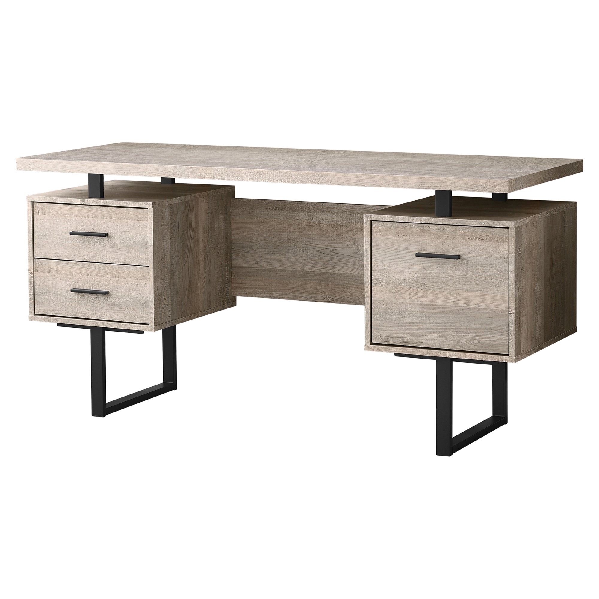 BUREAU D'ORDINATEUR - 60"L / BOIS DE RÉCUPÉRATION TAUPE / MÉTAL NOIR ( Meuble Mtl )