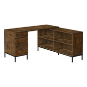 BUREAU D'ORDINATEUR - 60"L / COIN EN L BRUN RUSTIQUE ( Meuble Mtl )
