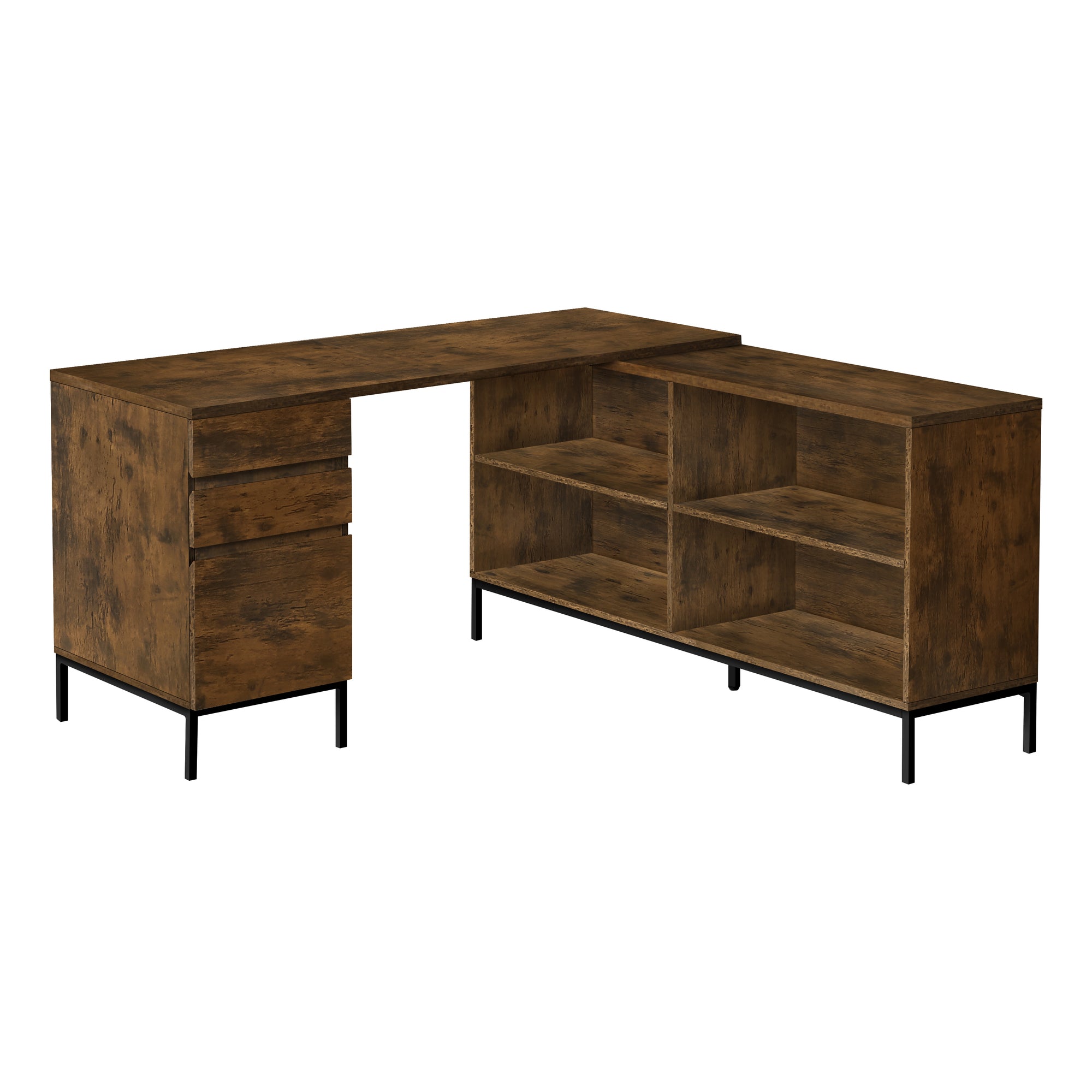 BUREAU D'ORDINATEUR - 60"L / COIN EN L BRUN RUSTIQUE ( Meuble Mtl )
