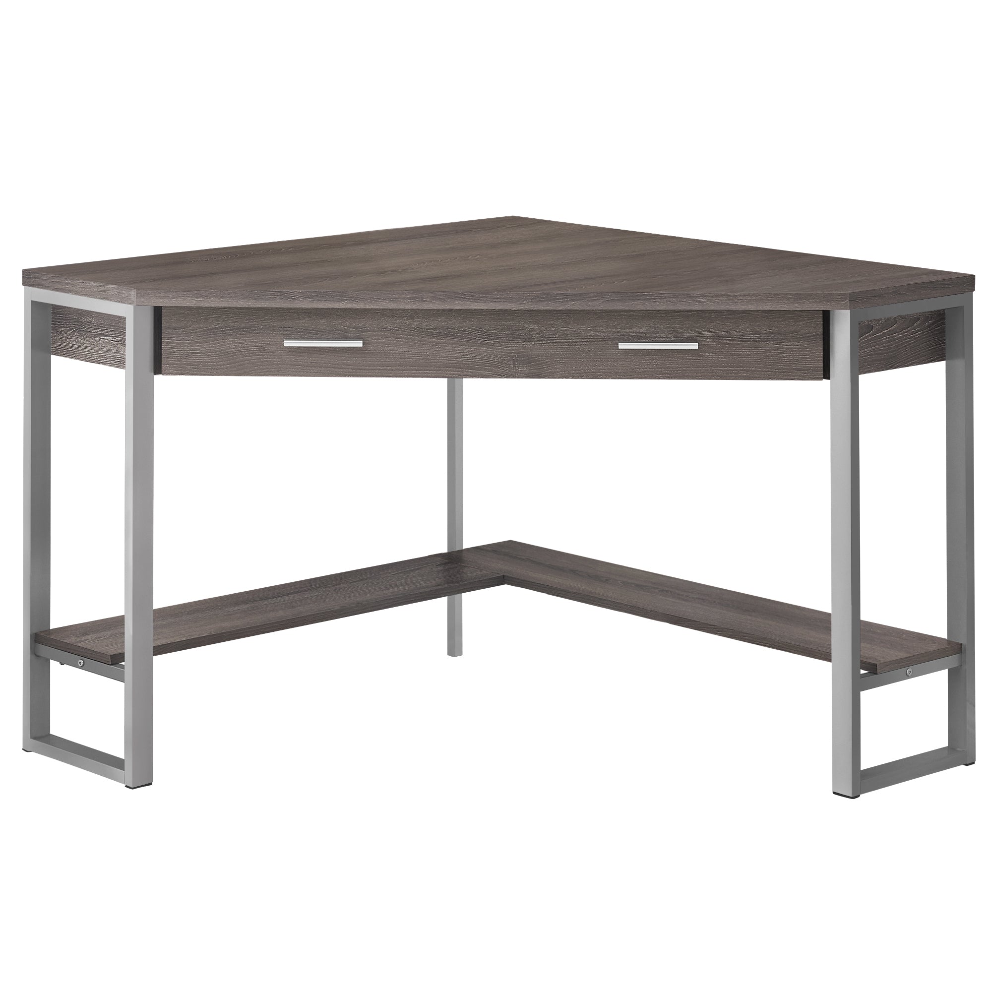 BUREAU D'ORDINATEUR - 42"L / COIN TAUPE FONCÉ / METAL ARGENT ( Meuble Mtl )