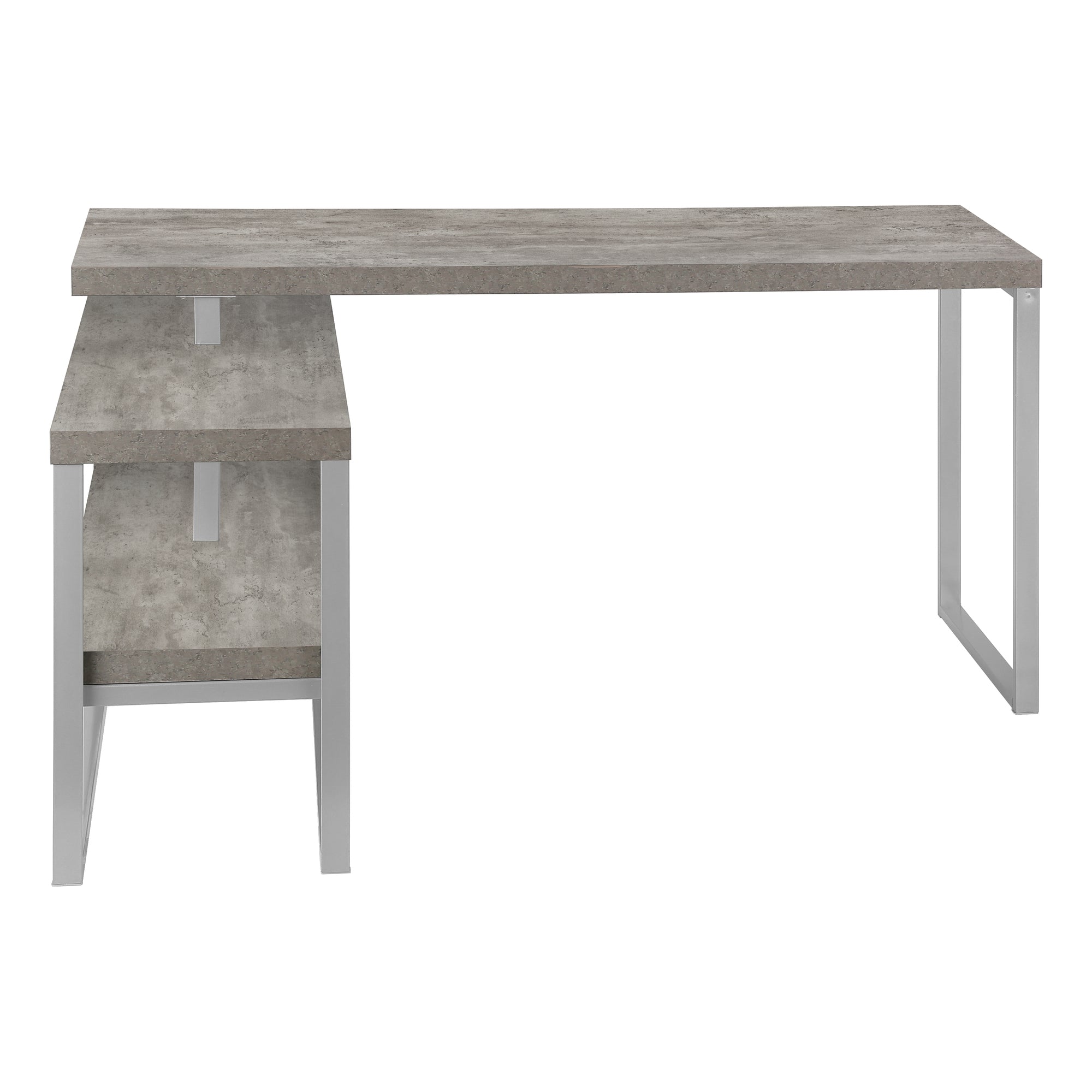 BUREAU D'ORDINATEUR - 60"L / BÉTON / COIN G/D METAL ARGENT ( Meuble Mtl )