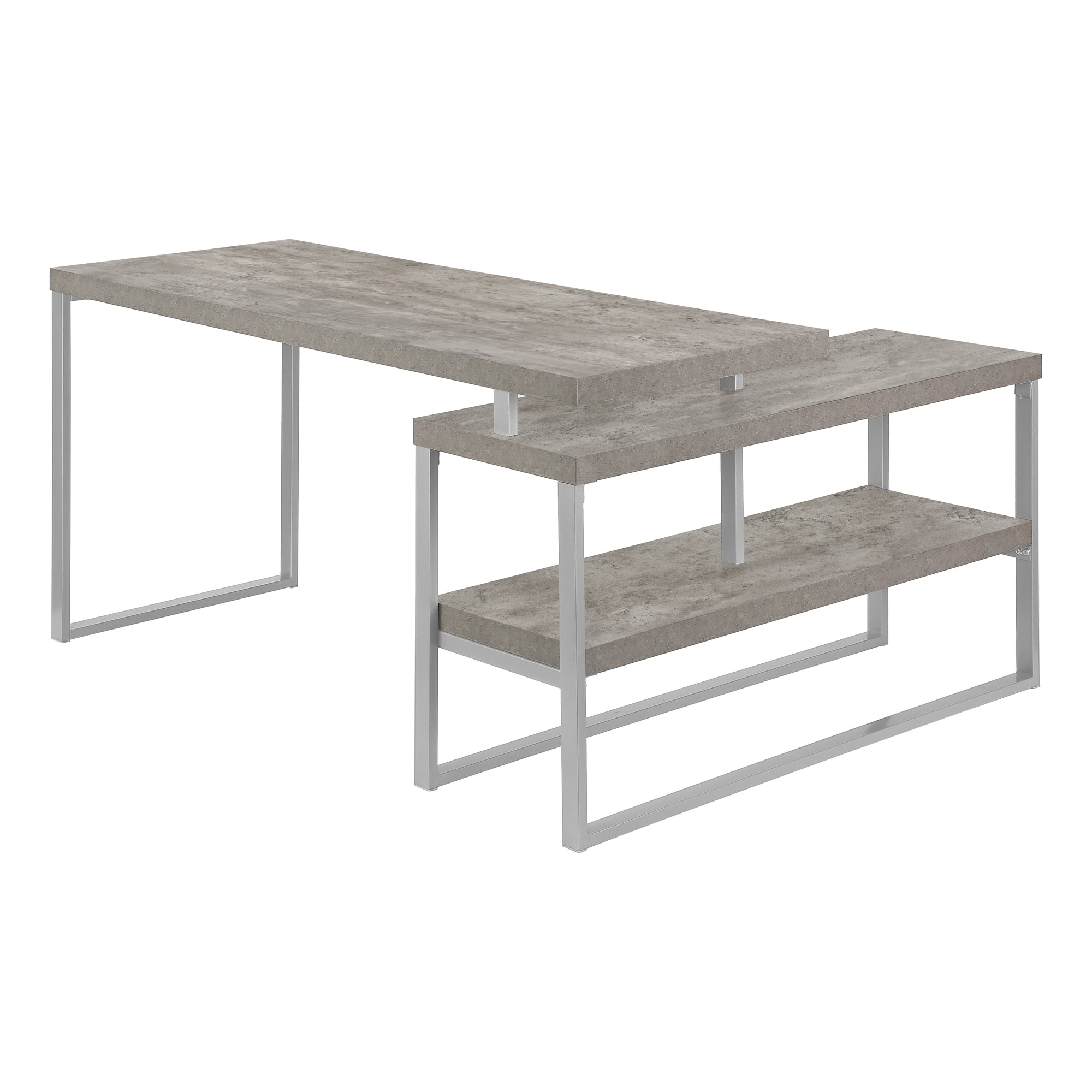 BUREAU D'ORDINATEUR - 60"L / BÉTON / COIN G/D METAL ARGENT ( Meuble Mtl )
