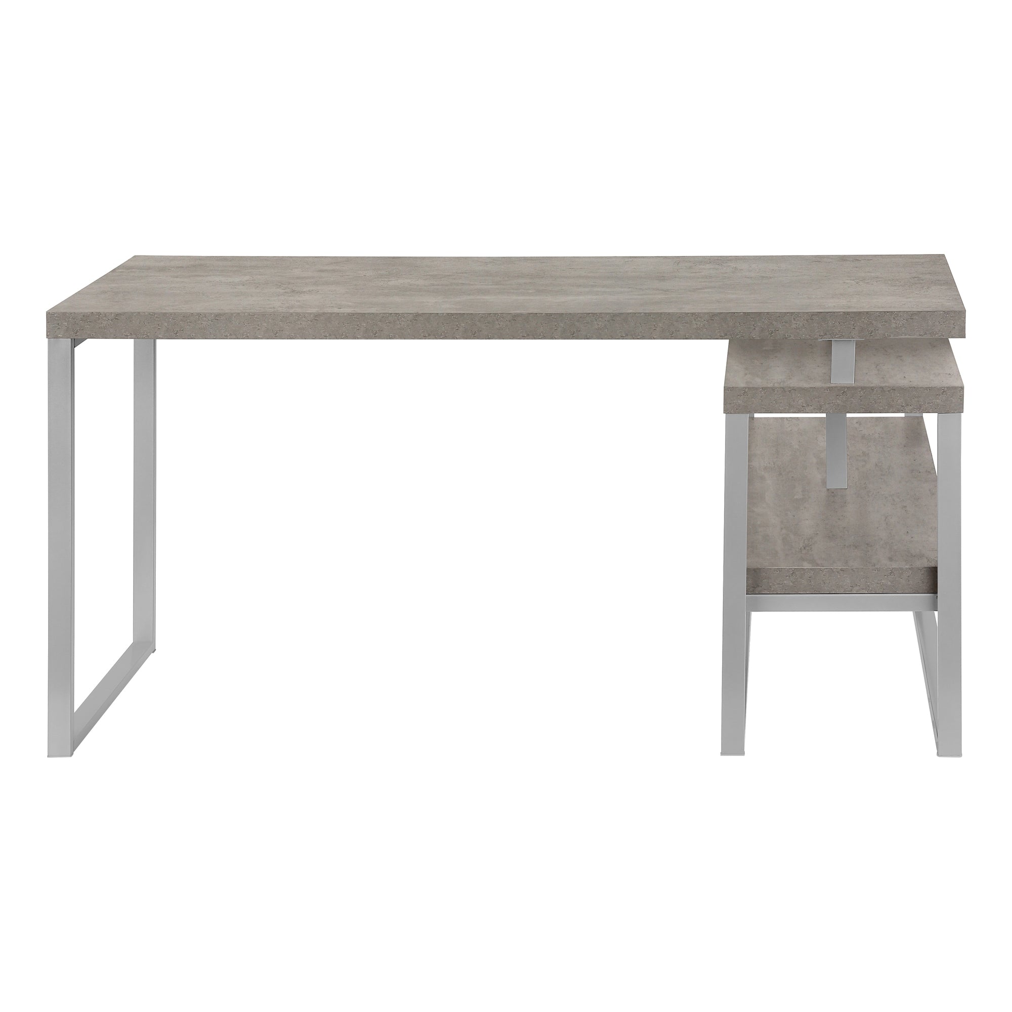 BUREAU D'ORDINATEUR - 60"L / BÉTON / COIN G/D METAL ARGENT ( Meuble Mtl )