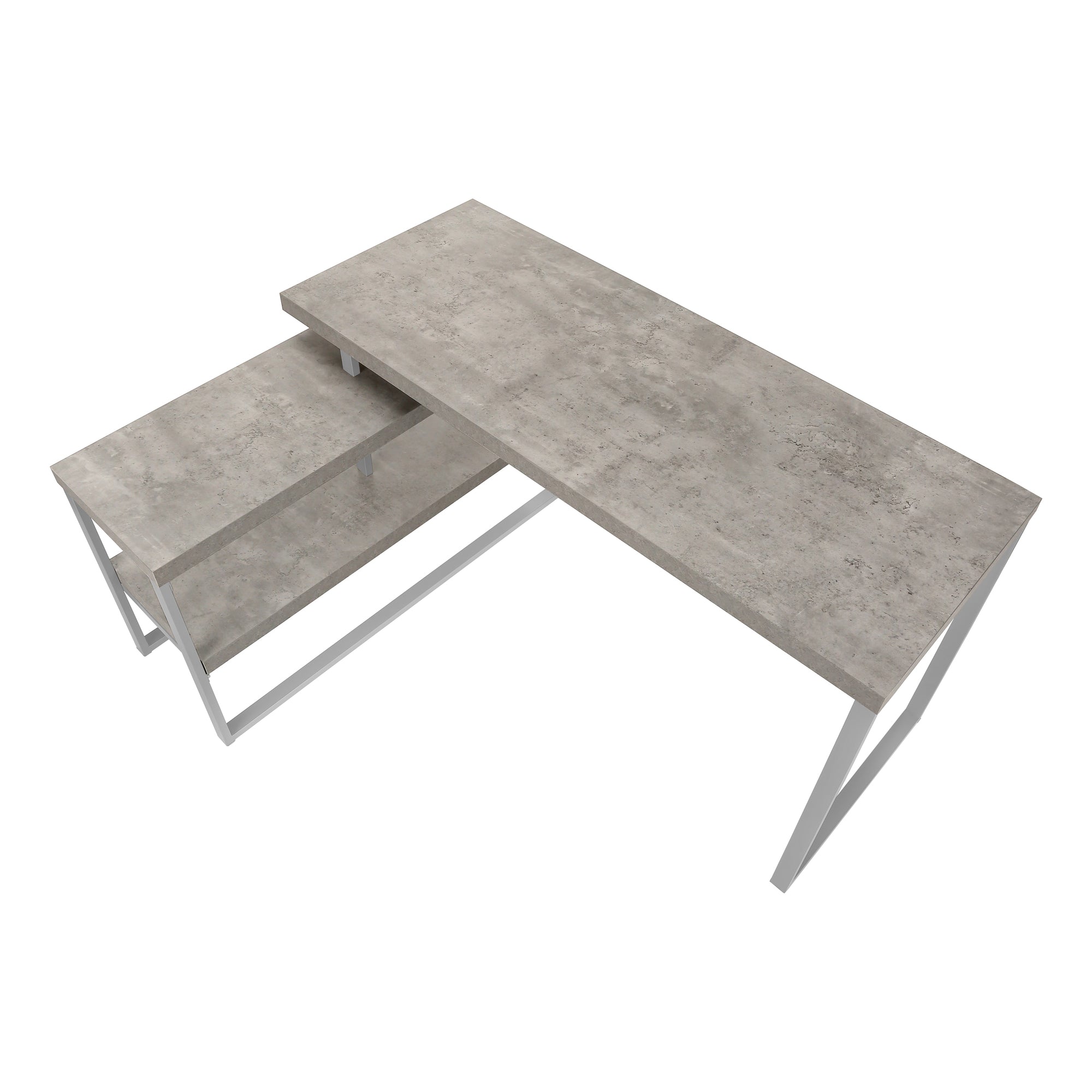 BUREAU D'ORDINATEUR - 60"L / BÉTON / COIN G/D METAL ARGENT ( Meuble Mtl )