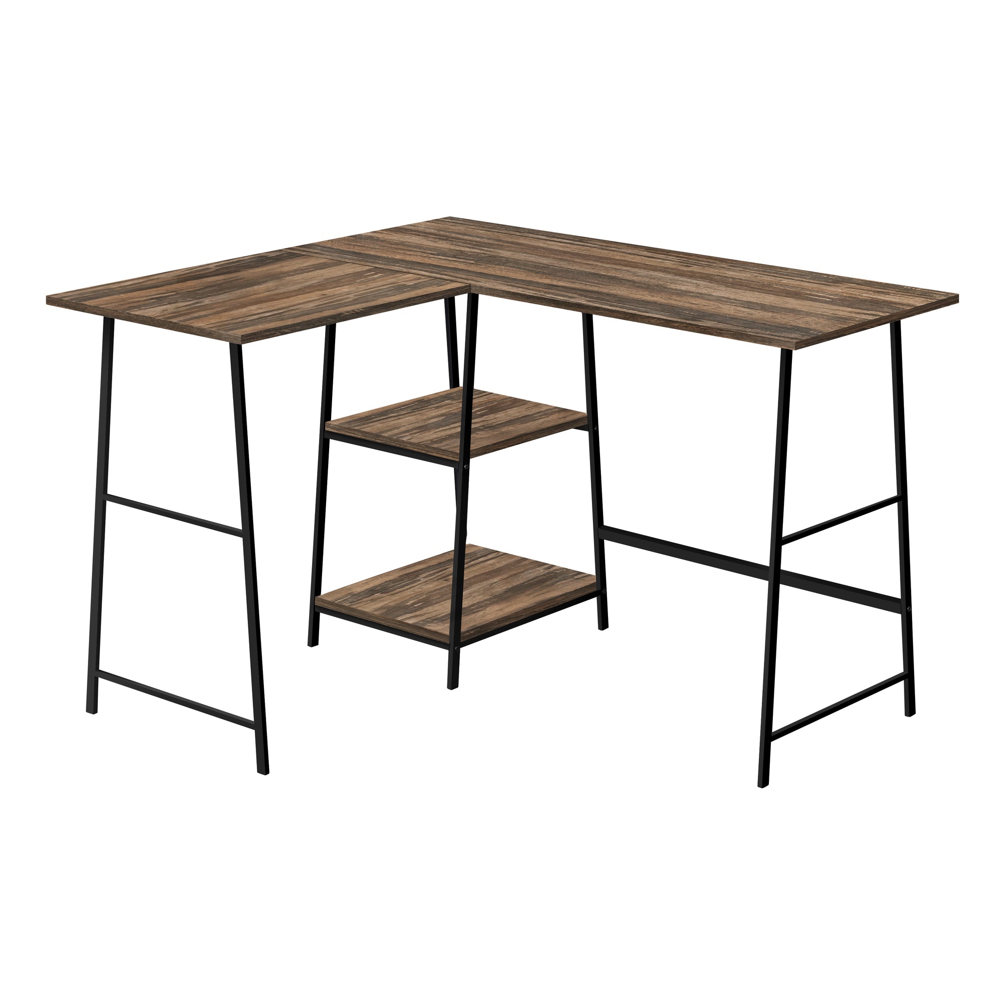 BUREAU D'ORDINATEUR - 48"L/ RÉCUPÉRATION BRUN/ COIN MÉTAL NOIR ( Meuble Mtl )