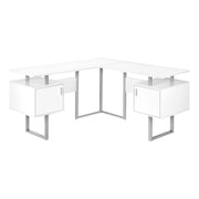 BUREAU D'ORDINATEUR - 58"L / BLANC / COIN METAL ARGENT ( Meuble Mtl )