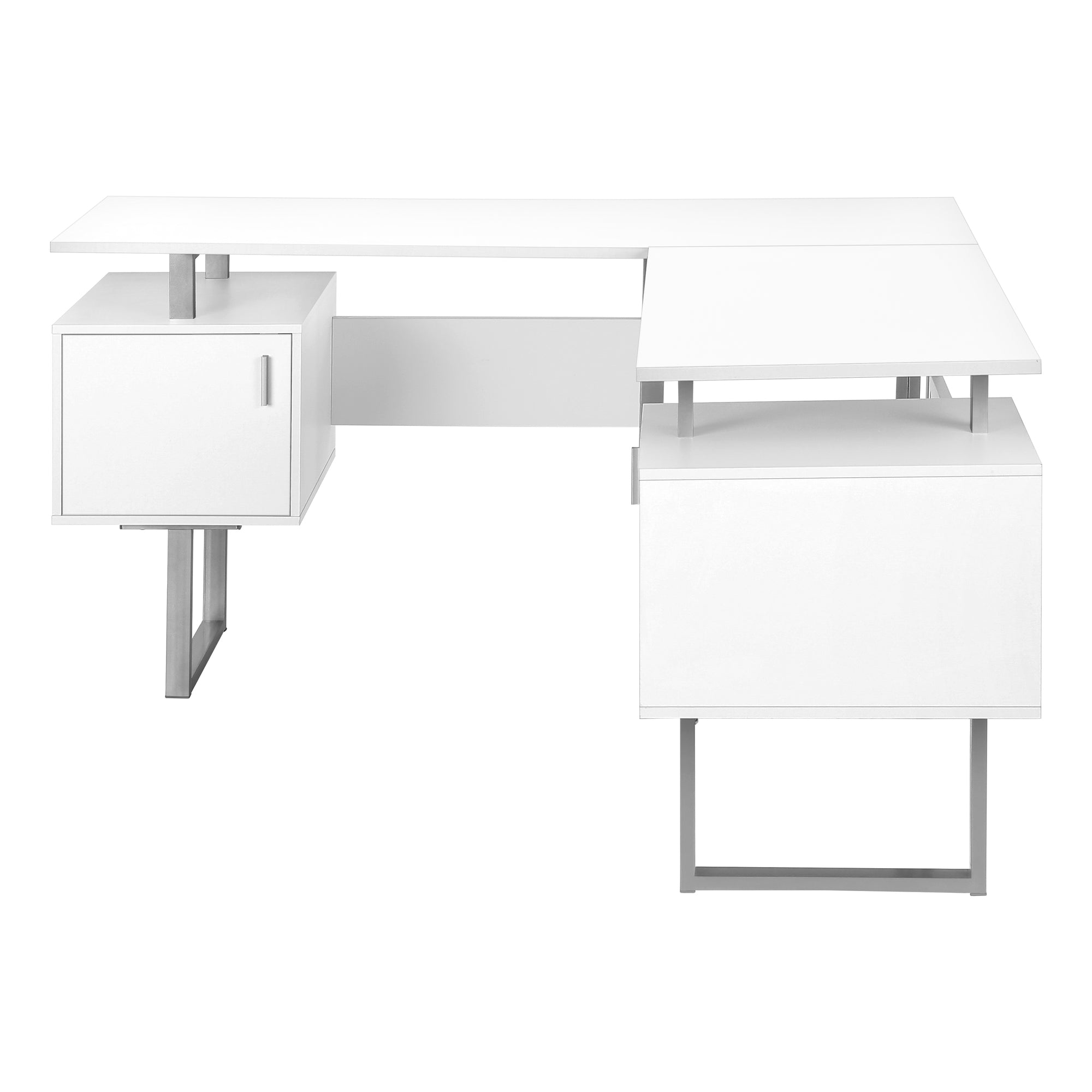 BUREAU D'ORDINATEUR - 58"L / BLANC / COIN METAL ARGENT ( Meuble Mtl )