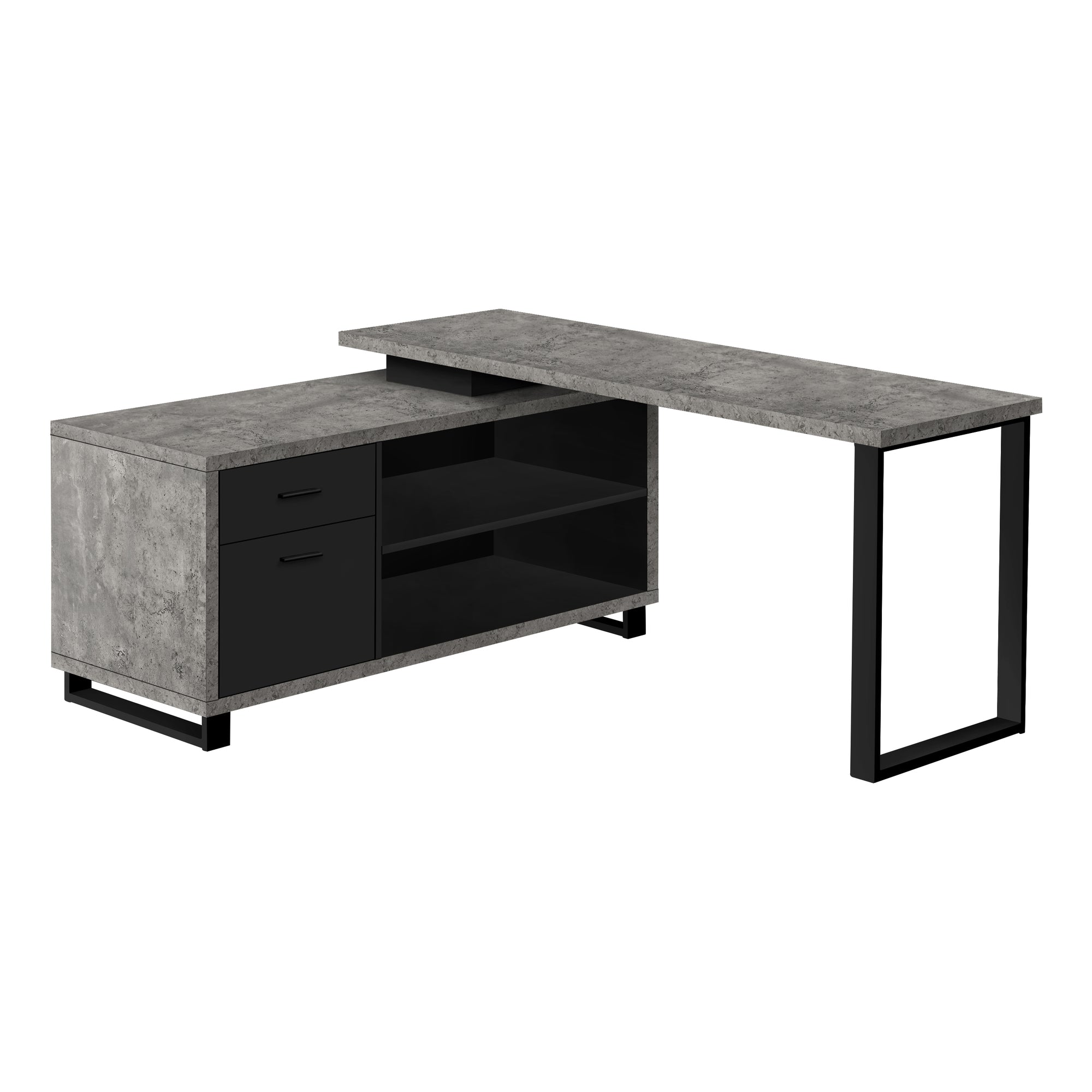 BUREAU D'ORDINATEUR - 72"L BÉTON GRIS/COIN EXÉCUTIF NOIR ( Meuble Mtl )