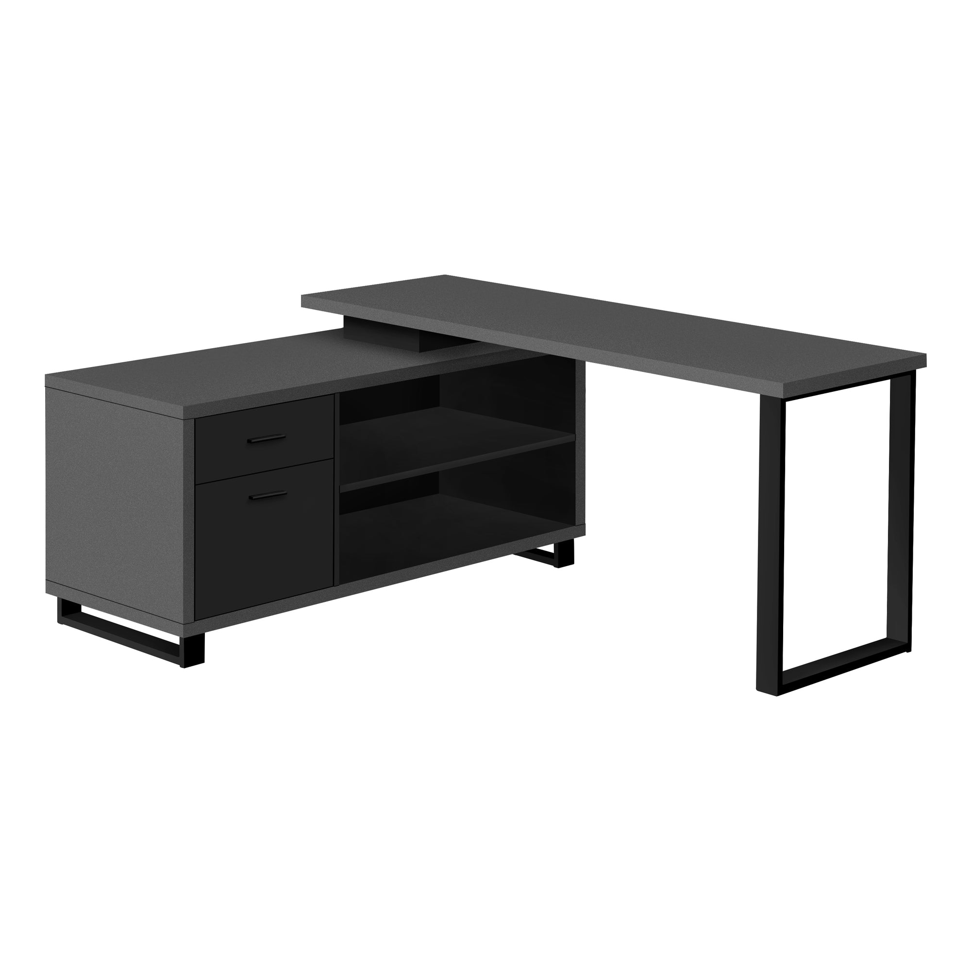 BUREAU D'ORDINATEUR - 72"L GRIS MODERNE / NOIR COIN EXÉCUTIF ( Meuble Mtl )