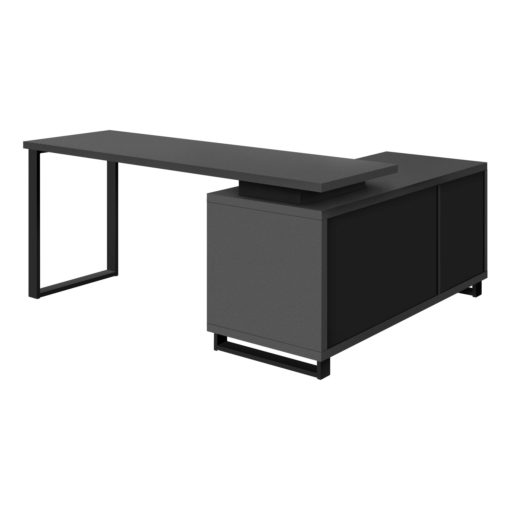 BUREAU D'ORDINATEUR - 72"L GRIS MODERNE / NOIR COIN EXÉCUTIF ( Meuble Mtl )