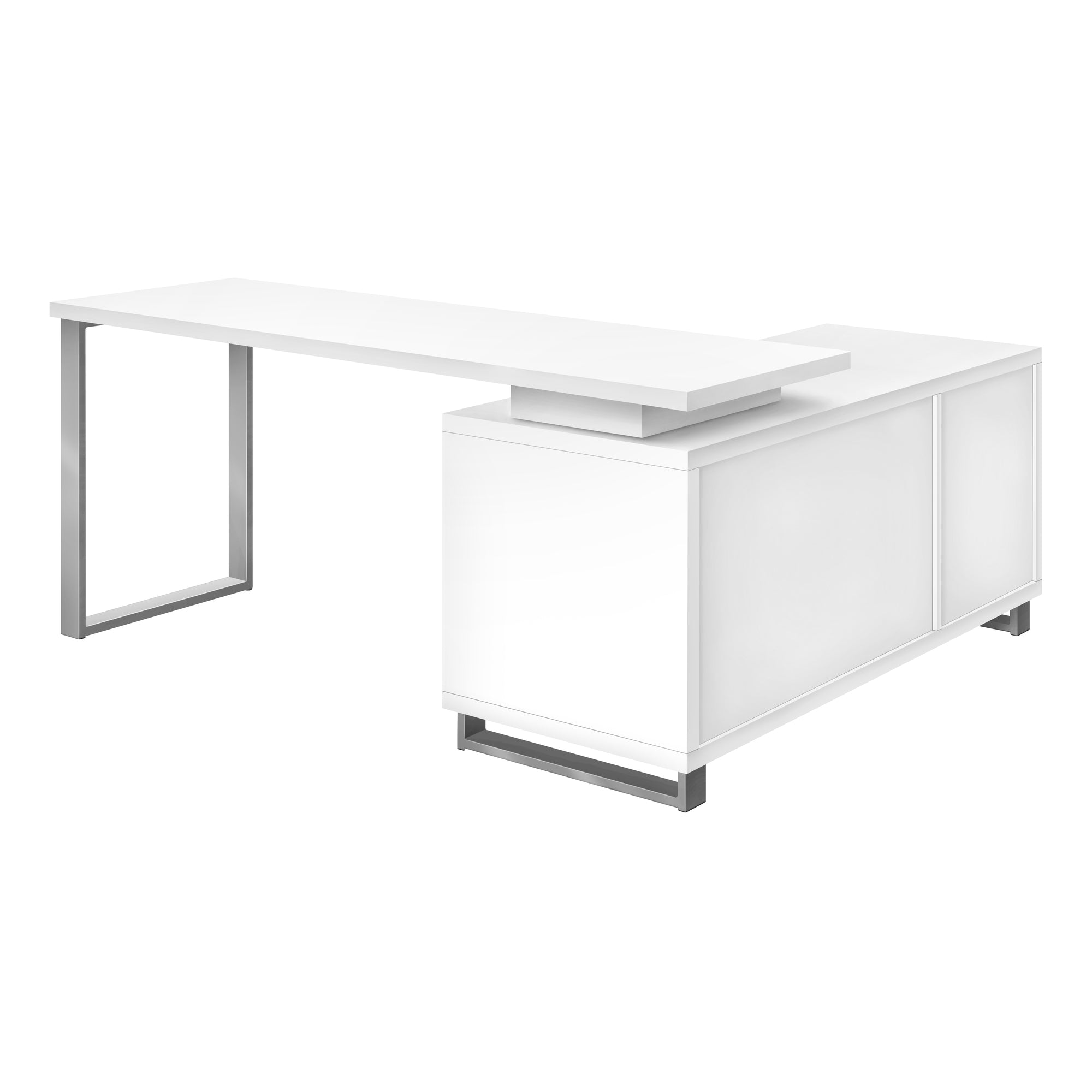 BUREAU D'ORDINATEUR - 72"L EN COIN EXÉCUTIF BLANC / ARGENT ( Meuble Mtl )