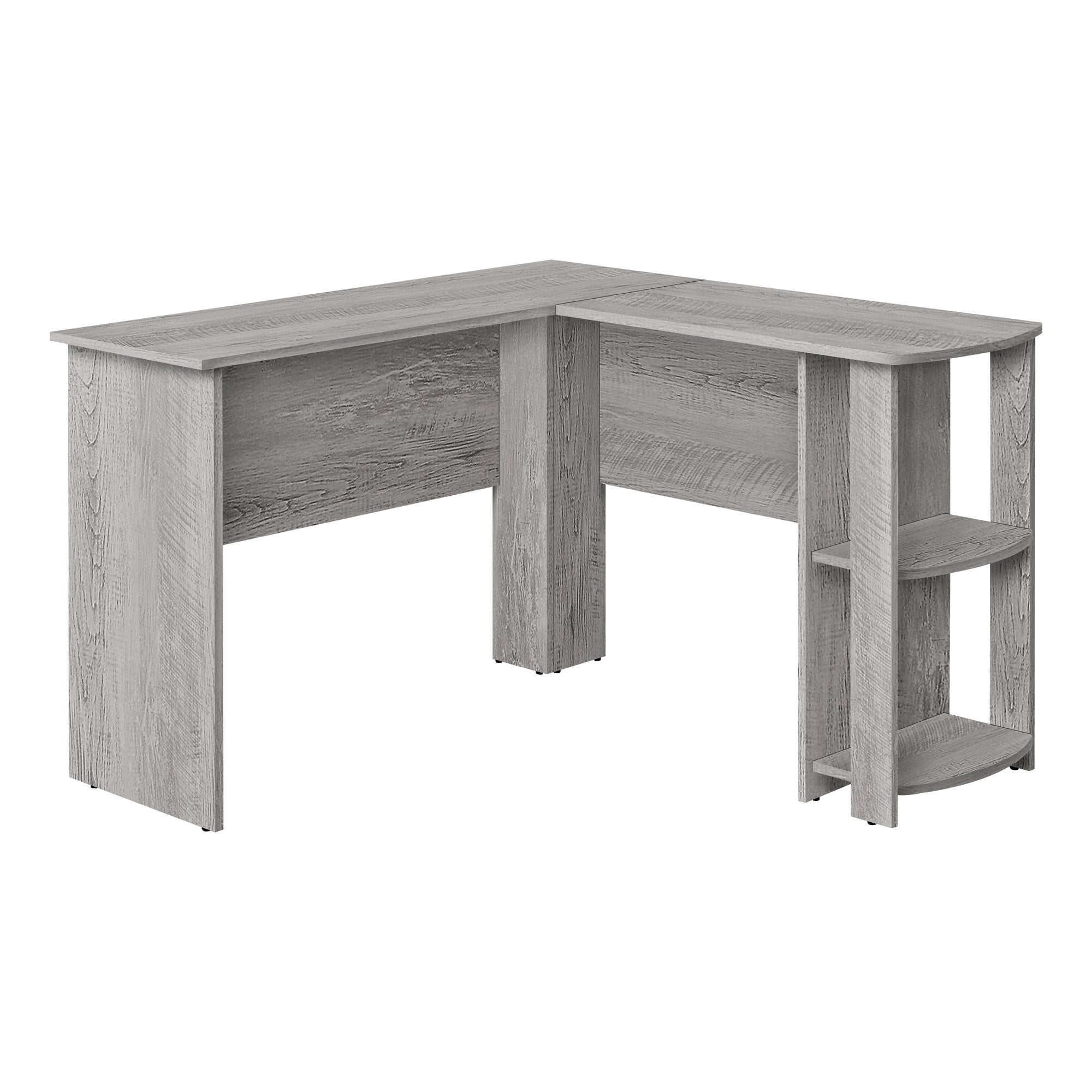 BUREAU ORDINATEUR - COIN EN L GRIS INDUSTRIEL/2 ÉTAGÈRES ( Meuble Mtl )