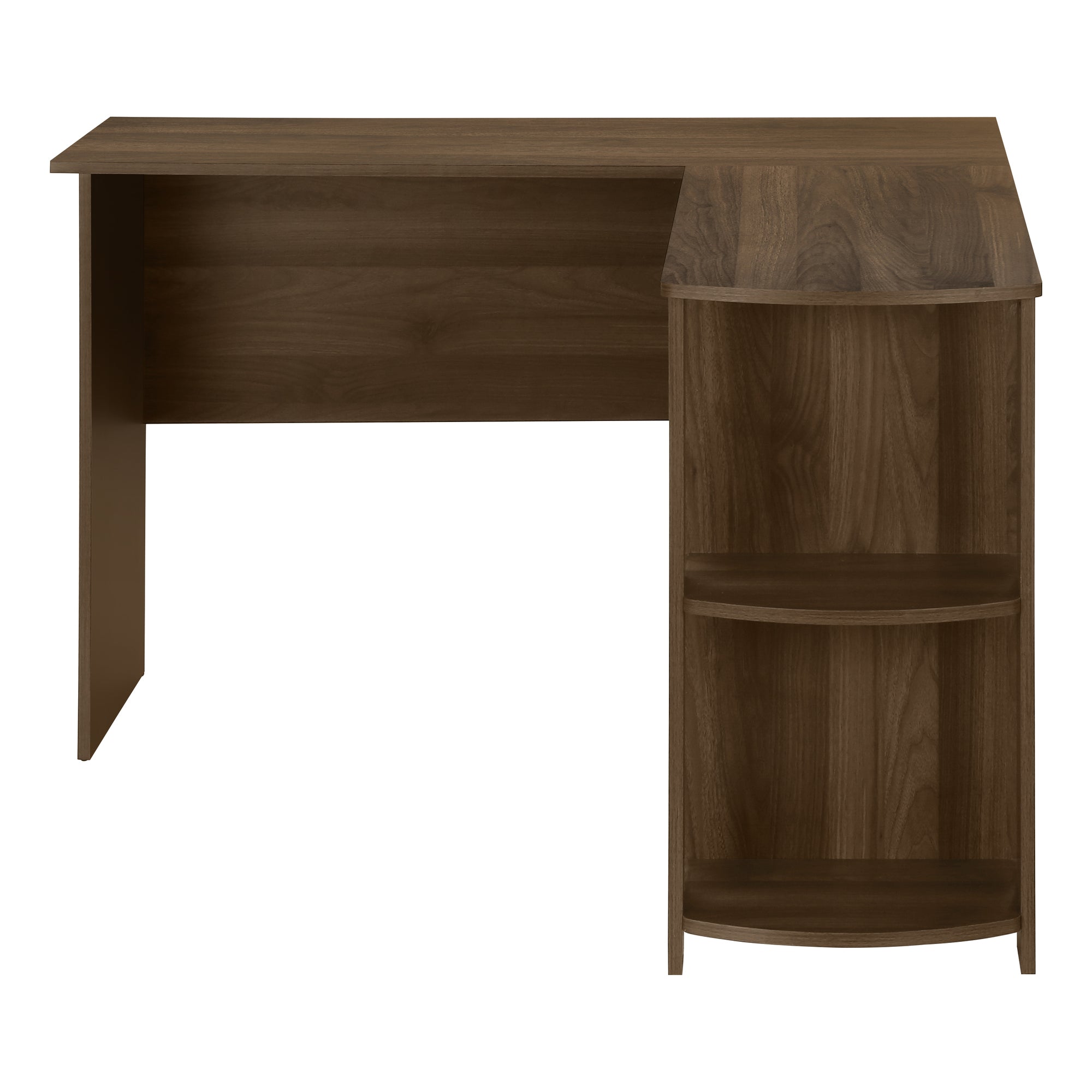 BUREAU D'ORDINATEUR - COIN EN L NOYER FONCÉ / 2 ÉTAGÈRES ( Meuble Mtl )