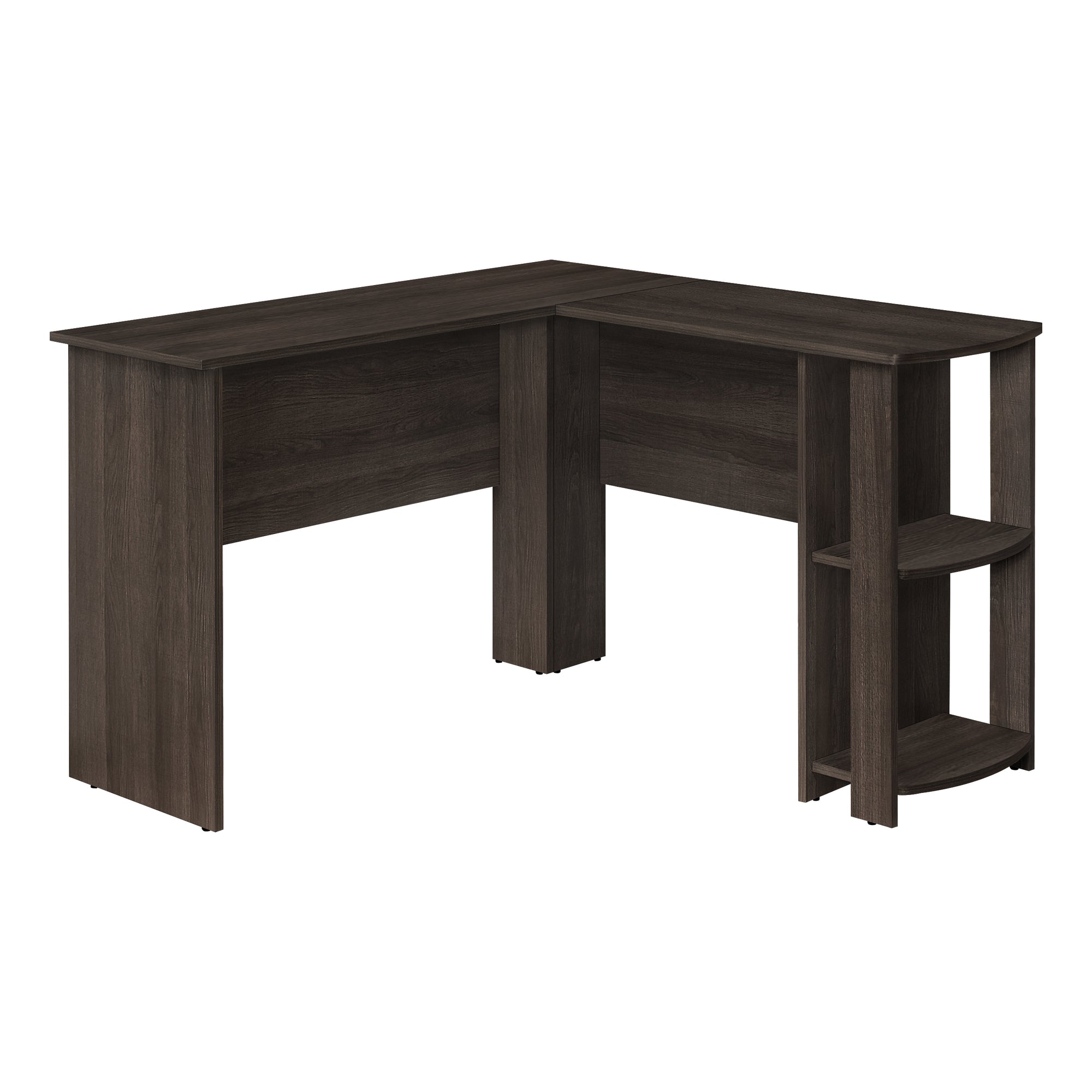 BUREAU ORDINATEUR - COIN EN L CHÊNE BRUN / 2 ÉTAGÈRES ( Meuble Mtl )