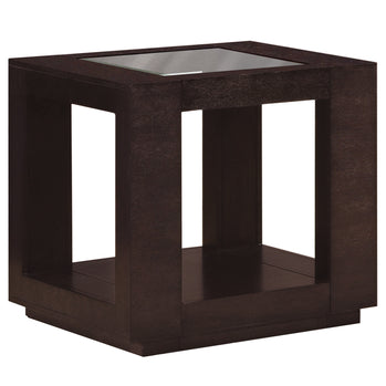 TABLE D'APPOINT - PLACAGE ESPRESSO AVEC INSERT EN VERRE ( Meuble Mtl )