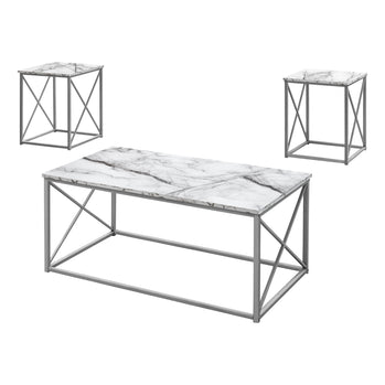 ENSEMBLE DE TABLE - ENSEMBLE 3PCS / MARBRE BLANC / MÉTAL ARGENT