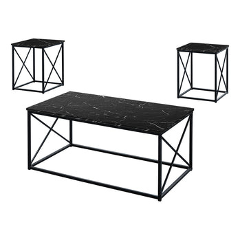 SET DE TABLE - 3PCS / MARBRE NOIR / METAL NOIR ( Meuble Mtl ) 