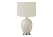ÉCLAIRAGE - LAMPE DE TABLE 28"H CÉRAMIQUE CRÈME / ABAT-JOUR IVOIRE