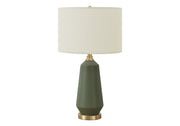 ÉCLAIRAGE - LAMPE DE TABLE 26"H CÉRAMIQUE VERTE / ABAT-JOUR IVOIRE