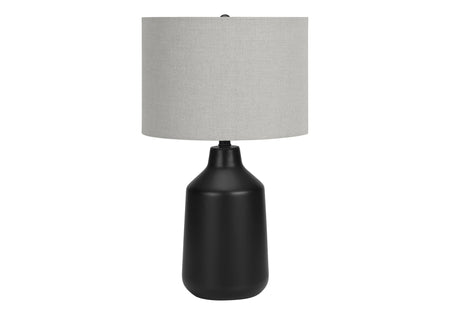 ÉCLAIRAGE - LAMPE DE TABLE 24"H BÉTON NOIR / ABAT-JOUR GRIS