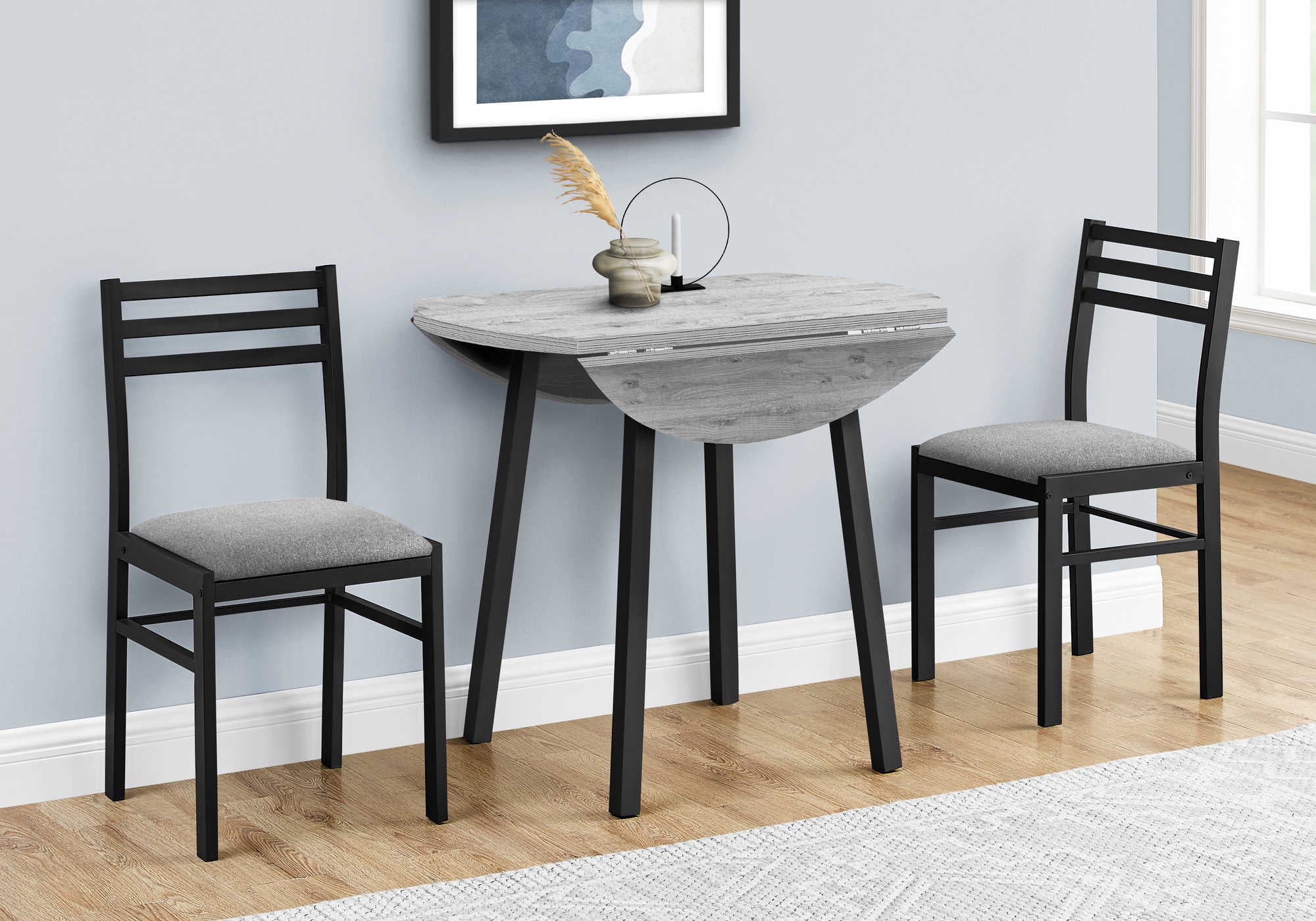 ENSEMBLE À SALLE À MANGER - ENSEMBLE 3PCS / PLATEAU GRIS / MÉTAL NOIR