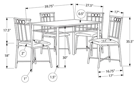 ENSEMBLE À SALLE À MANGER - ENSEMBLE 5PCS / PLATEAU EN MARBRE BLANC / MÉTAL NOIR