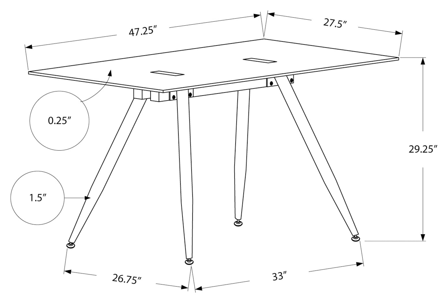 BUREAU D'ORDINATEUR - 28"X 48" / BLANC / VERRE TREMPÉ 8MM ( Meuble Mtl )