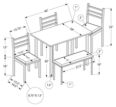 ENSEMBLE À SALLE À MANGER - 5PCS / PLATEAU GRIS / MÉTAL NOIR