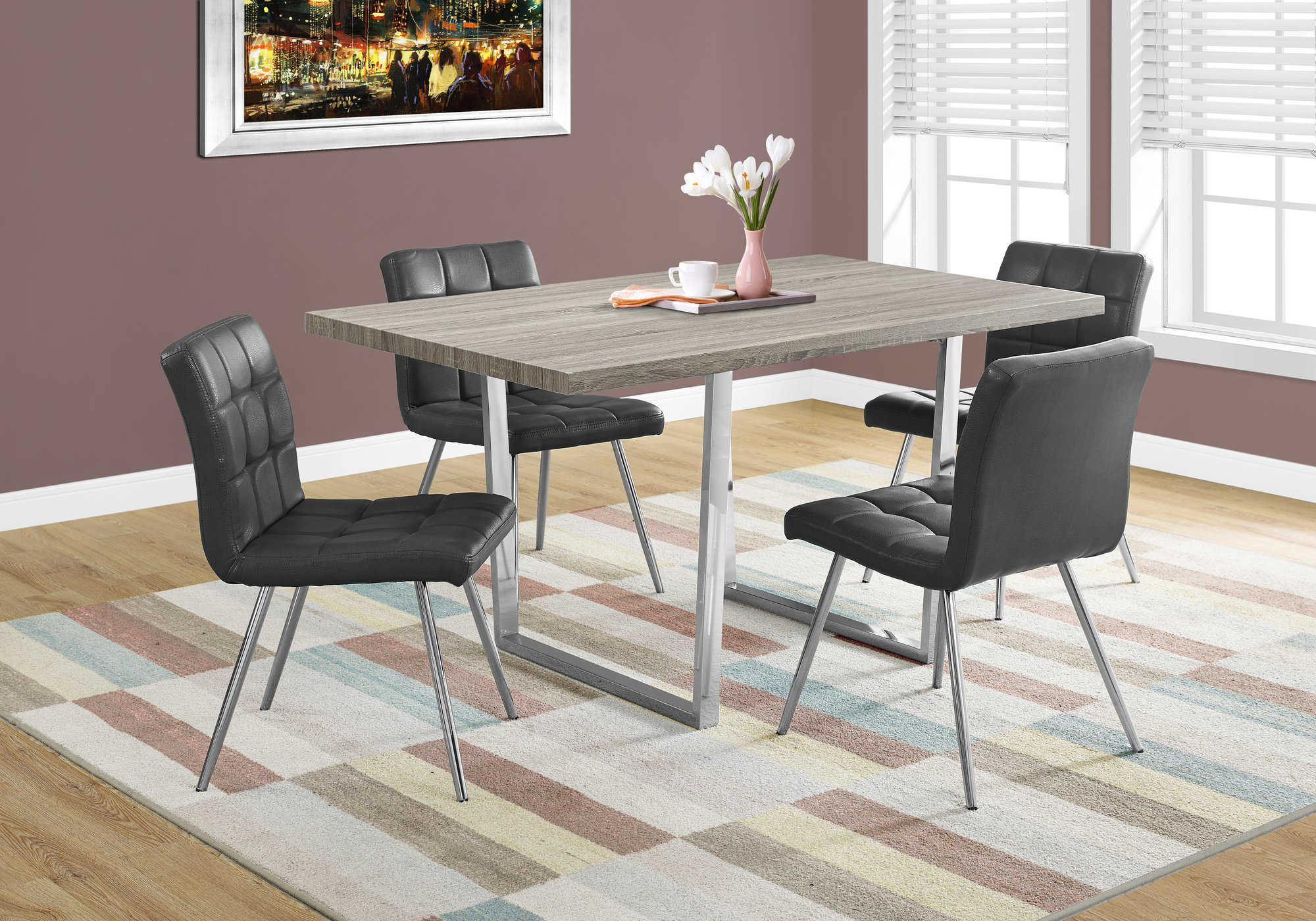 TABLE A MANGER - 36"X 60" / TAUPE FONCE / METAL CHROME ( Meuble Mtl )
