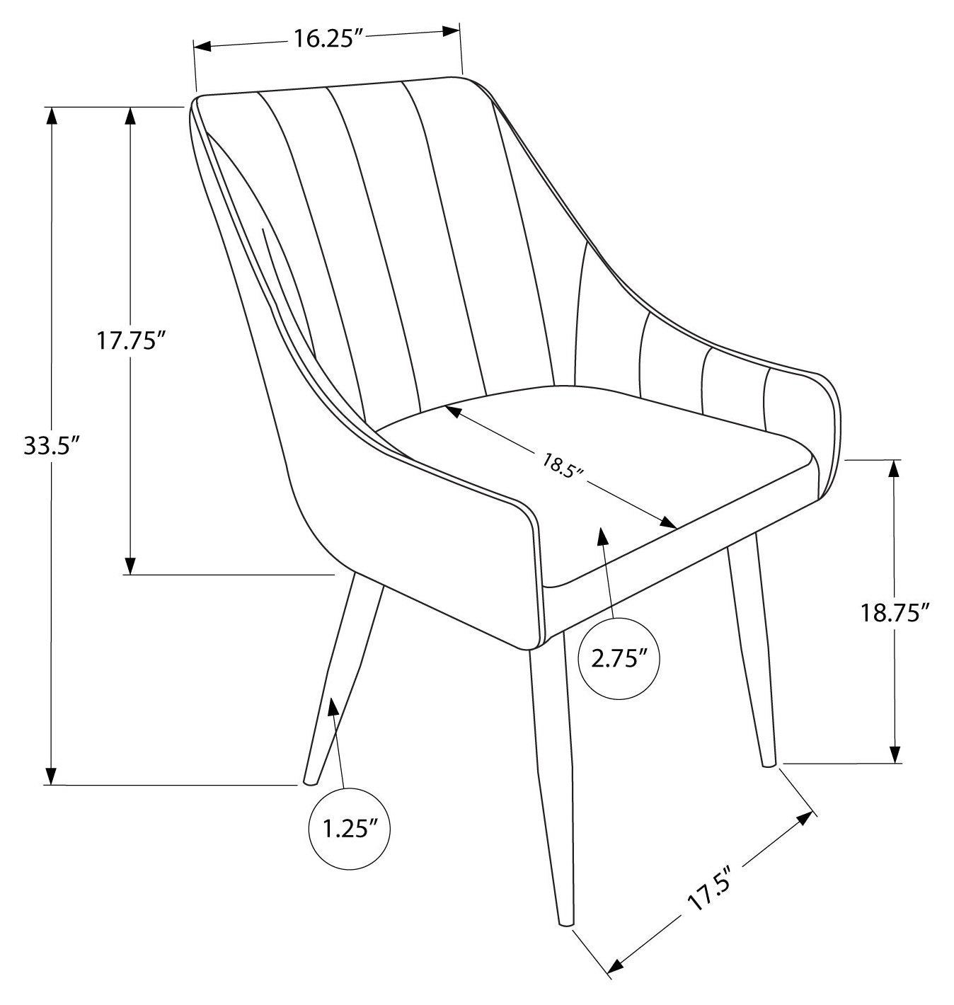 CHAISE DE SALLE A MANGER - 2PCS / 33"H / TISSU TAUPE / METAL NOIR ( Meuble Mtl )