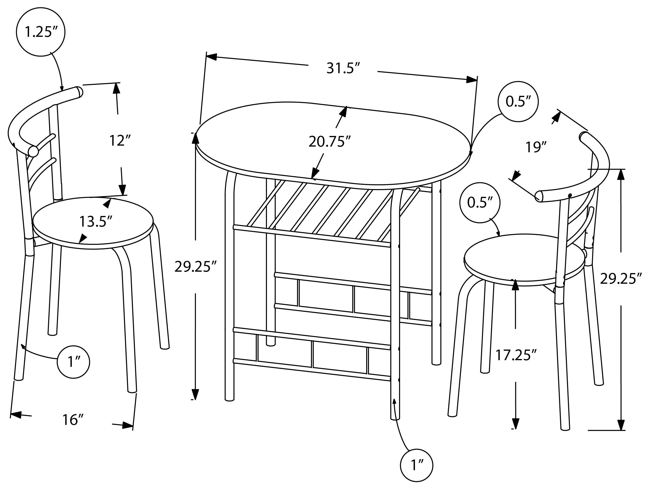 ENSEMBLE A DÎNER - ENSEMBLE 3PCS / DESSUS NATUREL / METAL BLANC ( Meuble Mtl )