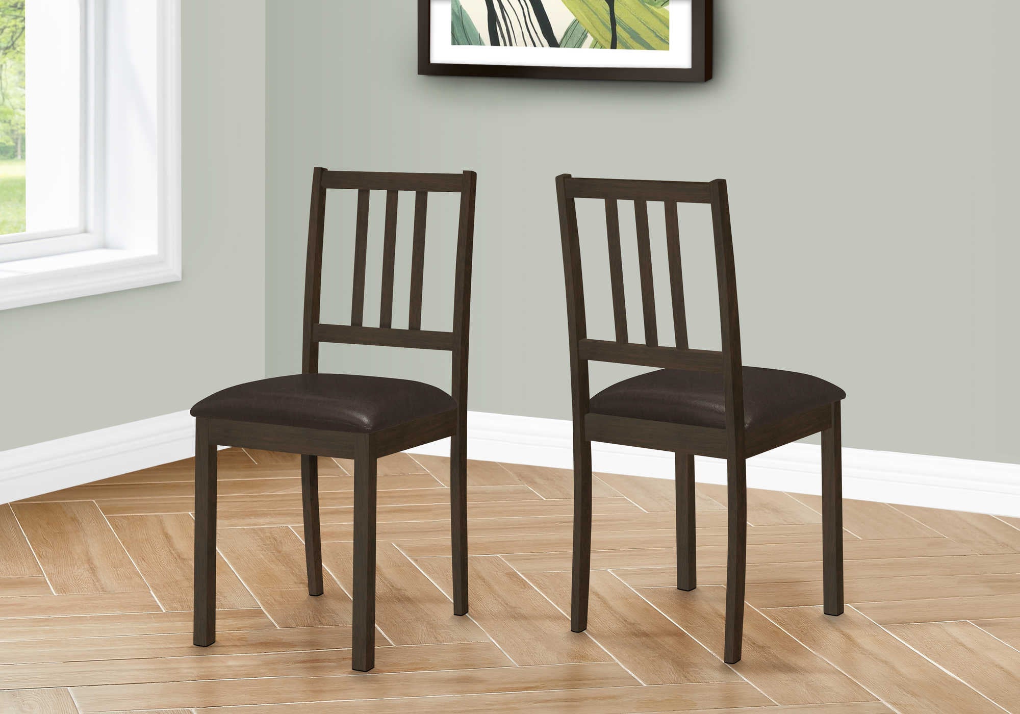 CHAISE DE SALLE À MANGER - 2PCS / 36"H ESPRESSO / SIÈGE EN PU BRUN FONCÉ ( Meuble Mtl )