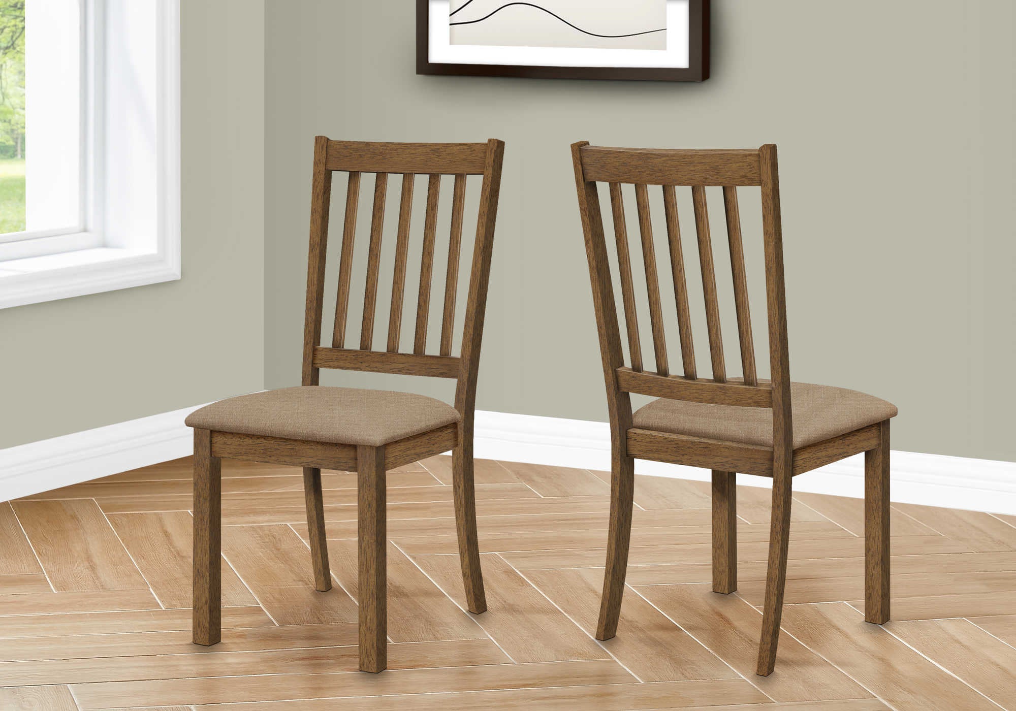 CHAISE DE SALLE À MANGER - 2PCS / 40"H NOYER BRUN / TISSU BEIGE ( Meuble Mtl )