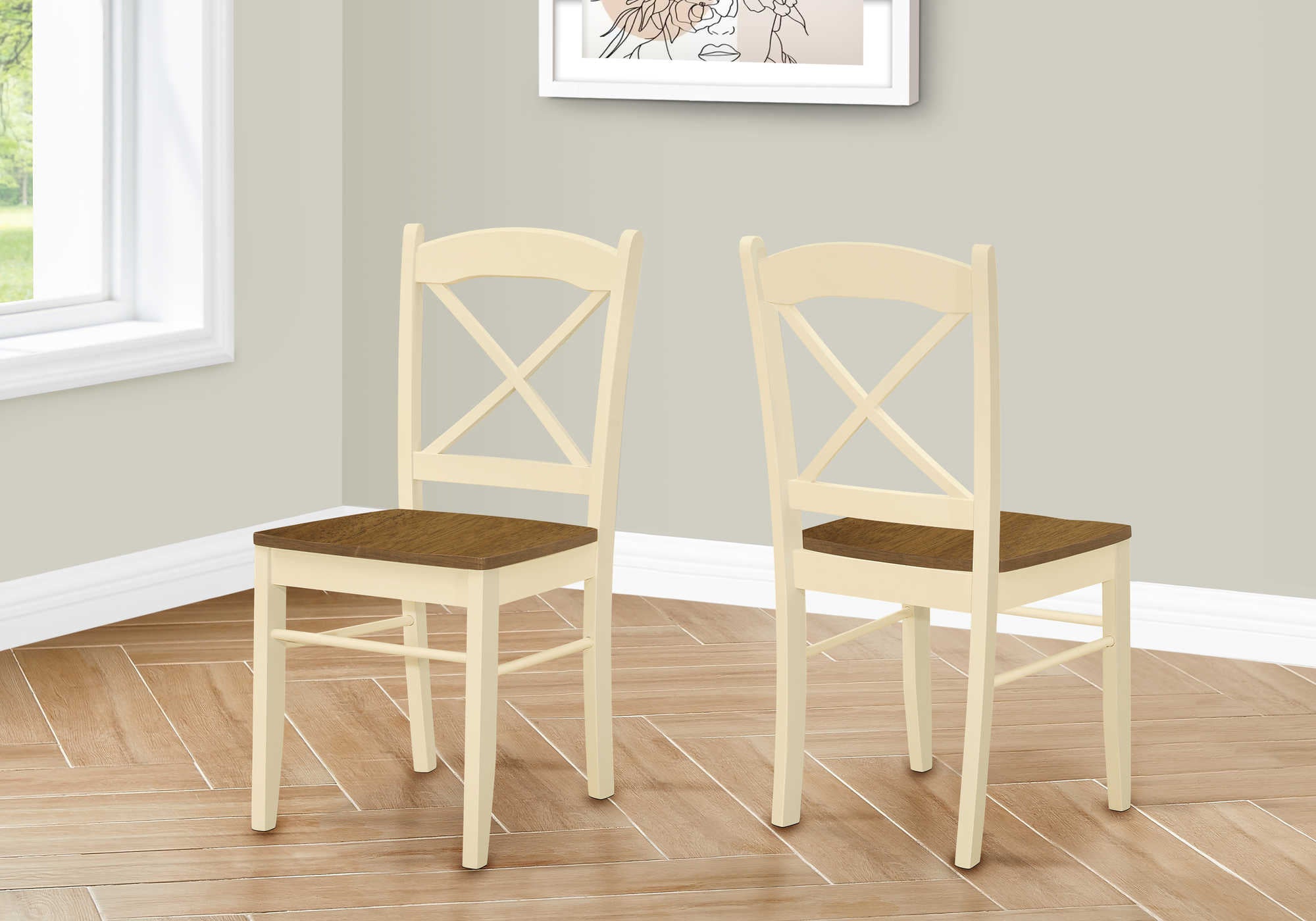 CHAISE À MANGER - 2PCS / 36"H CRÈME / CHÊNE
