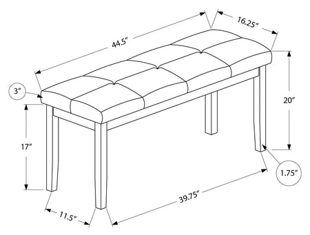 BANQUETTE - 44"L / ASSISE TISSU GRIS / CRÈME