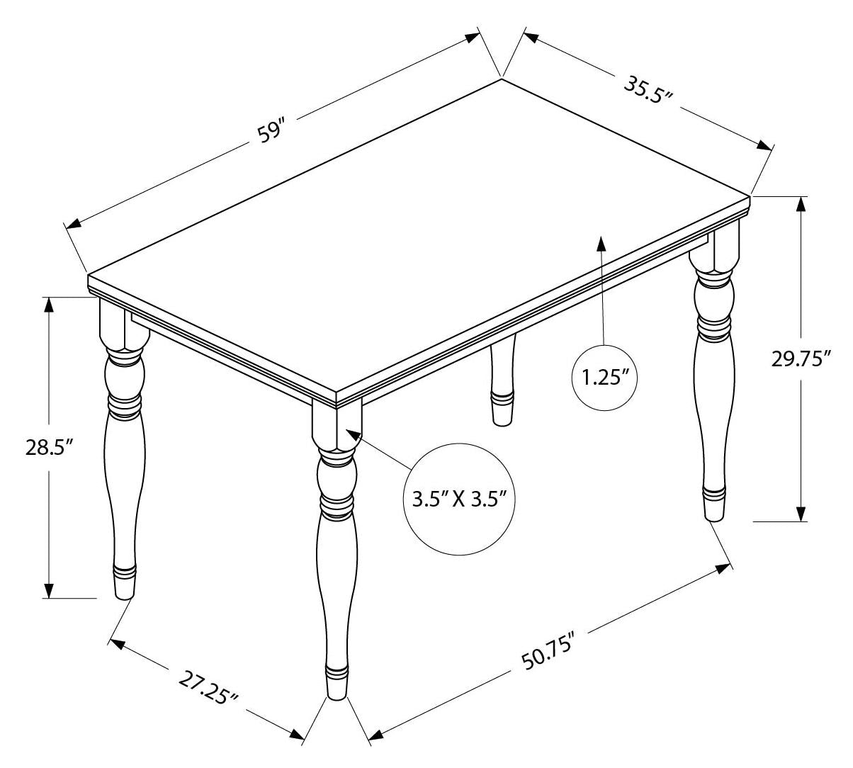 TABLE À MANGER - PLACAGE GRIS ANTIQUE 36"X 60"