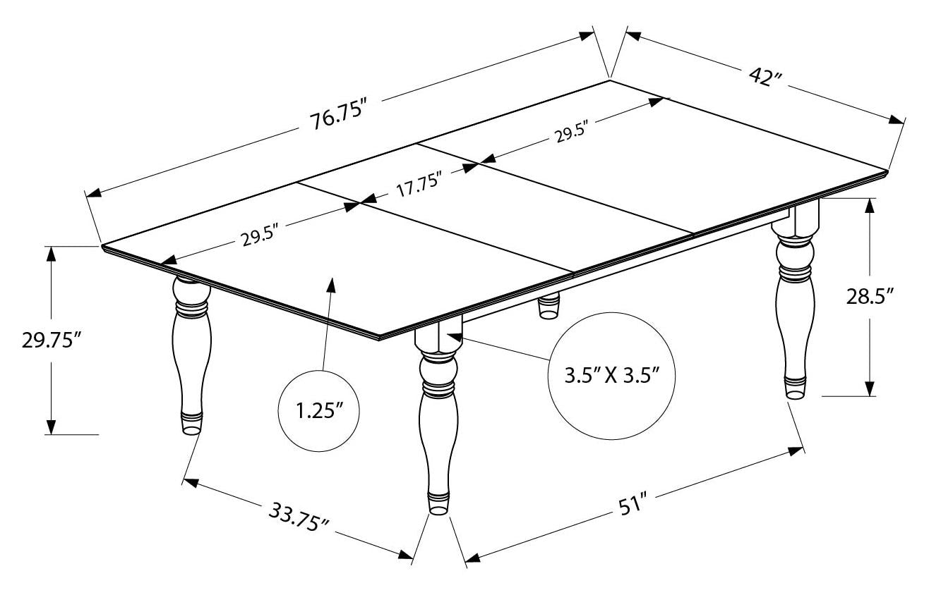 TABLE À MANGER - PLACAGE GRIS ANTIQUE 42"X 78"/18" EXTENSION