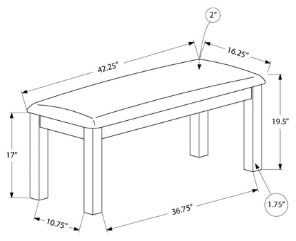 BANC - 42"L / GRIS LAVÉ / TISSU GRIS FONCÉ